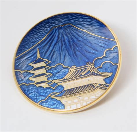 Japanese Damascene Mt Fuji Pagoda Enamel Pin Pendant