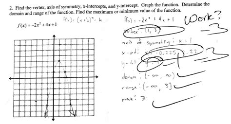 Sal rewrites a quadratic equation in vertex form and shows how it reveals the vertex of the corresponding parabola. Solved: Find The Vertex, Axis Of Symmetry, X Intercepts, A ...