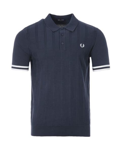 Fred Perry Cotton Tipping Texture Knitted Polo Shirt In Navy Blue For