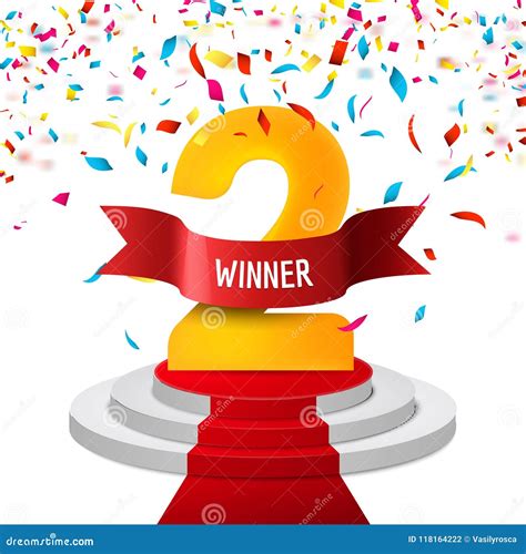Winner Number Two Confetti Background Prize Award Triphy Symbol