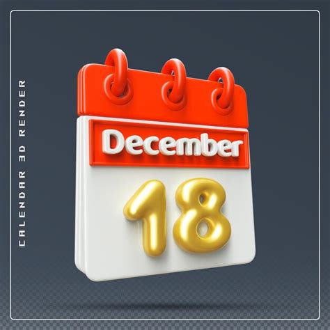 Premium Psd 18th December Calendar Icon 3d Render