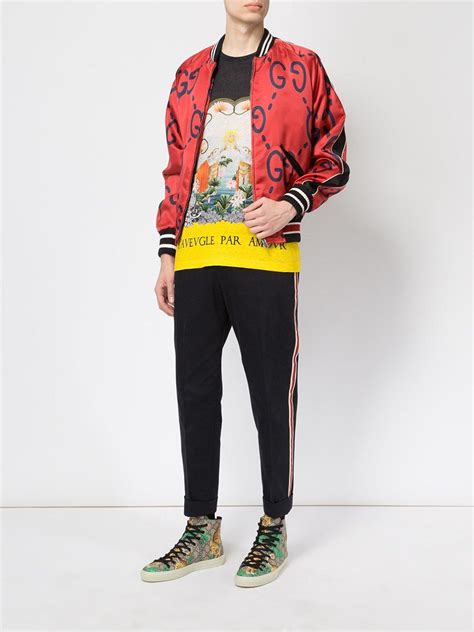Lyst Gucci Ghost Print Duchesse Bomber Jacket In Red For Men