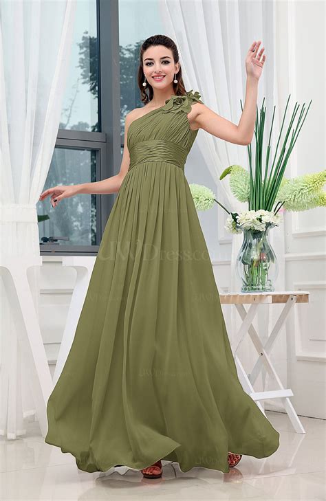 olive green classic a line one shoulder sleeveless zipper sash cocktail dresses