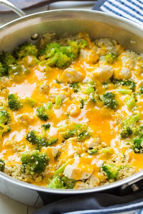One Pan Cheesy Chicken Broccoli and Quinoa - Cooking Classy