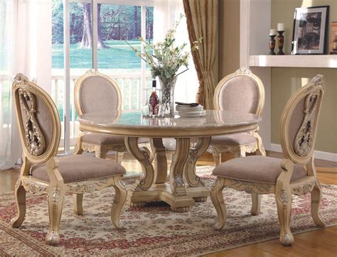 Antique White Round Dining Table Set