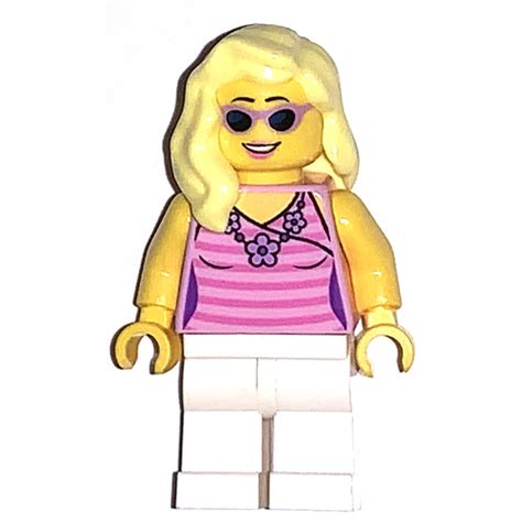 Lego Woman With Bright Pink Striped Shirt Minifigure Brick Owl Lego