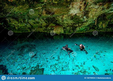Cenote Dos Ojos Cave Two Eyes In Mexico Peninsula Yucatan With