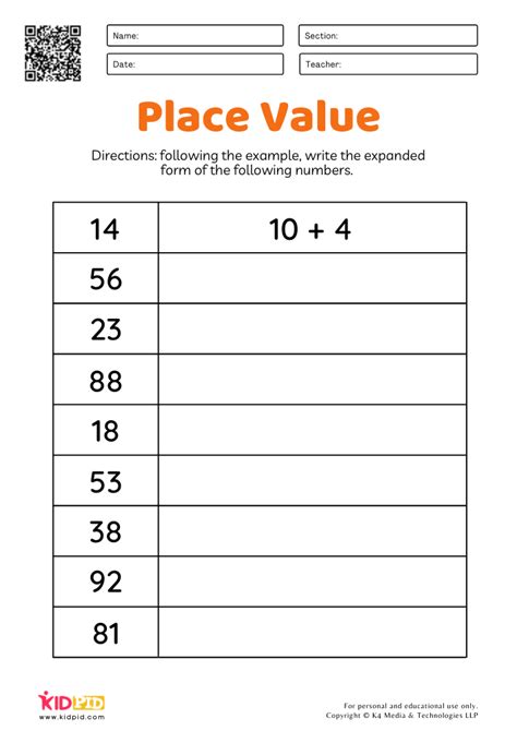 Numbers In Expanded Form Worksheet For Grade 1