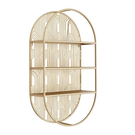Cosmoliving By Cosmopolitan Gold Glam Oval 3 Shelves Metal Floating