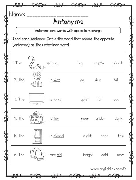 Antonyms Printable Worksheets Printable Worksheets
