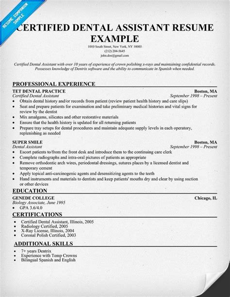 I am looking for a long term position as a dental assistant where i can advance and. Dental Resume Writing Tips | Medical assistant resume ...