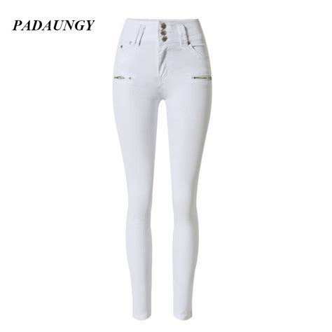 Padaungy White Pants Skinny Jean Femme High Waist Women Trousers