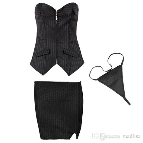 wholesale brand set front zipper sexy pinstripe corset basque top with mini skirt formal