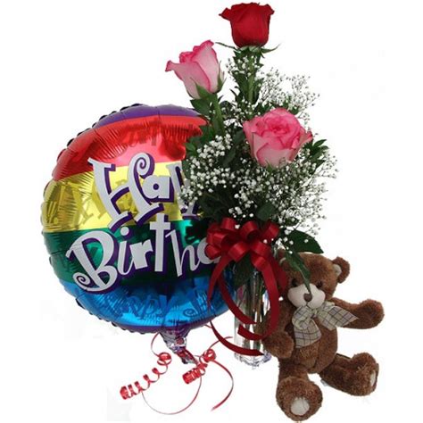 Wishing you a very happy birthday! Birthday Combo- Flowers,Balloon &Teddy ...