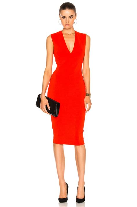 Victoria Beckham Matte Jersey Sleeveless V Neck Fitted Dress In Crimson Tight Red Dress