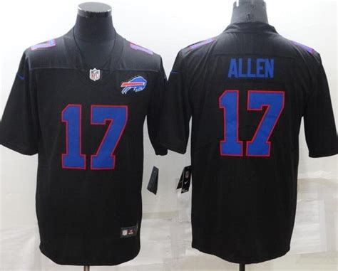 Buffalo Bills 17 Josh Allen Limited Jersey Black With Blue Number