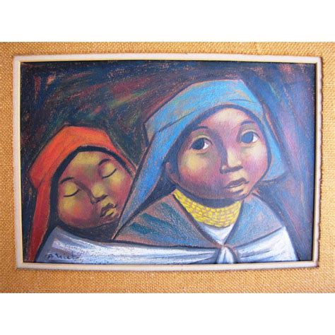 1960s Latin American Folk Art Gouache Pastel Painting On Paper By