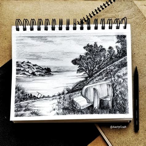 Realistic Lanscape Charcoal Pencil Shading Drawing Pencil Shading