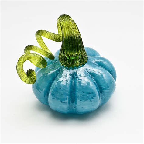 Green Stem Pumpkin Blue By Bryan Goldenberg Art Glass Sculpture