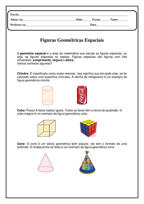 Atividade Sobre Solidos Geometricos 4 Ano Educa