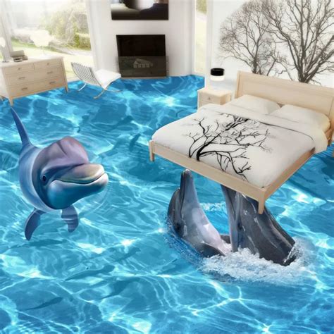 Free Shipping 3d Stereo Seaworld Dolphin Ripple Bathroom Bedroom