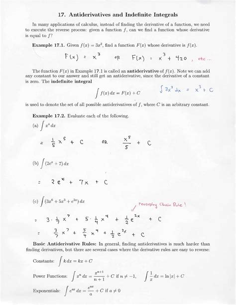Section 17 Notes Antiderivatives And Indefinite Integrals