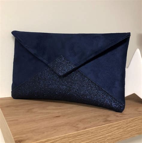 Navy Blue Sequined Wedding Clutch Bag Sueded Handbag In The Etsy