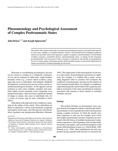 Pdf Phenomenology And Psychological Assessment Of Complex Posttraumatic States