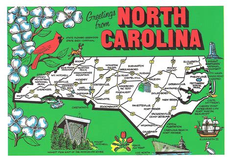 Detailed Tourist Illustrated Map Of North Carolina Maps