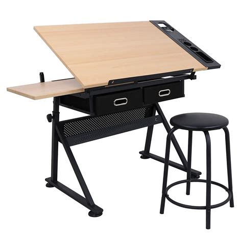 Most tables are height adjustable so you can stand or sit while working. Height Adjustable Drafting Draft Desk Drawing Table Desk ...