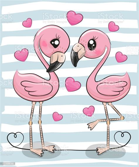Two Cute Cartoon Flamingos On A Blue Background Flamingos Desenho