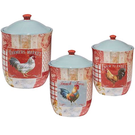 Certified International Farm House Rooster 3 Piece Canister Set Bed