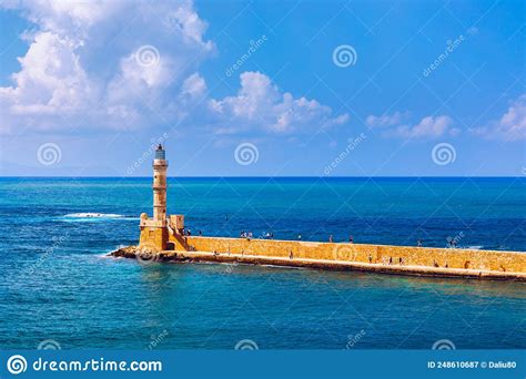 Panorama Of Venetian Harbour Waterfront And Lighthouse In Old Harbour