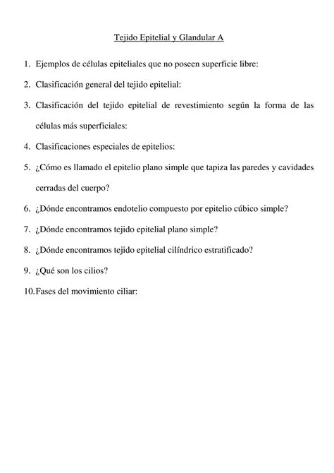 Preguntas Numeradas Histo Tejido Epitelial Y Glandular A Ejemplos The