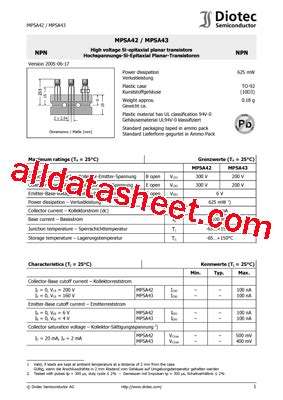 MPSA42 Datasheet PDF Diotec Semiconductor