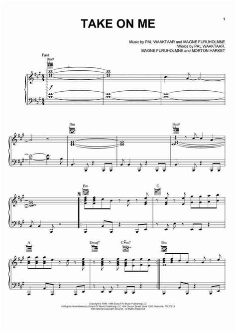 Take On Me Piano Sheet Music Onlinepianist