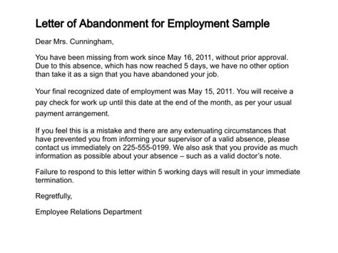 Job Abandonment Termination Letter Sample