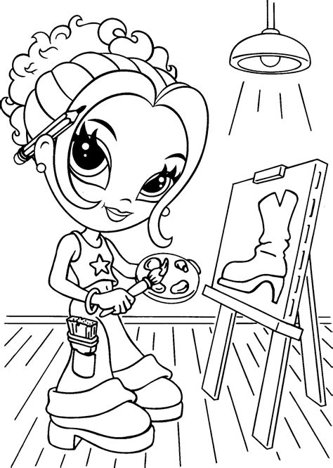 They think of a charming prince on a white horse, beautiful dresses and fairy animals. Coloring page - The girl draws