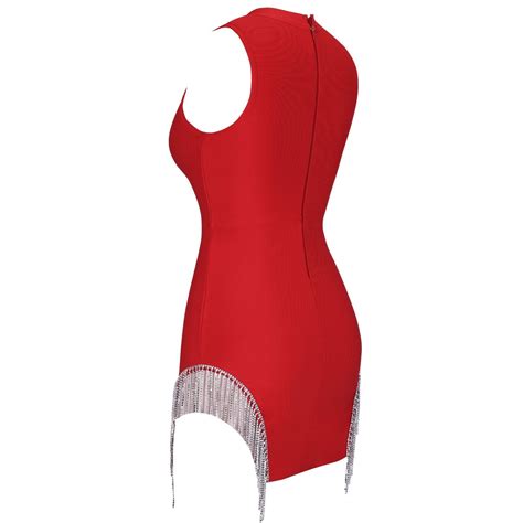 Wolddress Womens Round Neck Sleeveless Tassels Mini Bandage Dress Pp19057