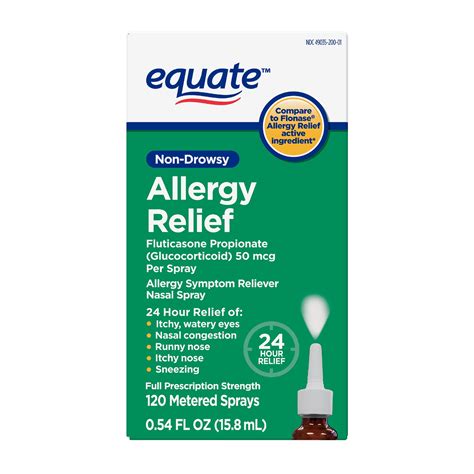 Equate 24 Hour Allergy Relief Nasal Spray Fluticasone Propionate Glucocorticoid 50 Mcg Per