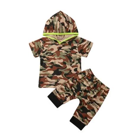 Toddler Baby Boy Kids Clothing Set Camo Hooded Tops T Shirts Short