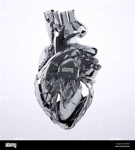 Metal Human Heart Isolated On White Background 3d Illustration Stock