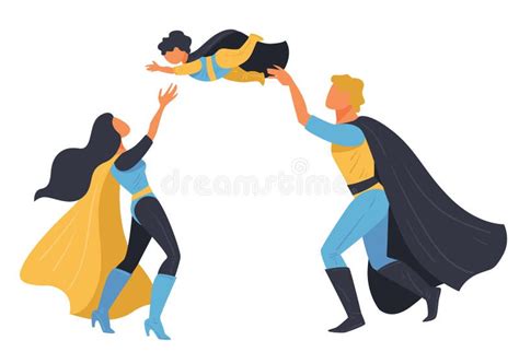 Familia De Superhéroes Madre Y Padre Con Hijo Ilustración Del Vector