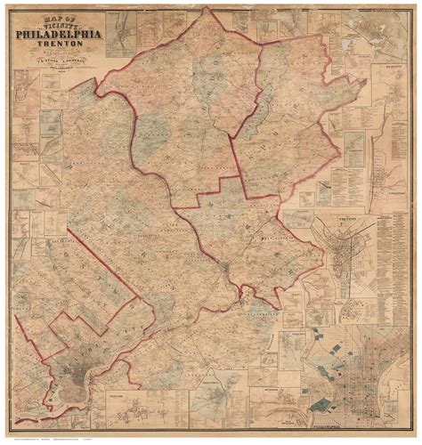 Philadelphia And Trenton Vicinity Pennsylvania 1860 Old Map Reprint