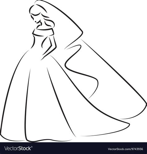 Abstract Outline Of A Young Elegant Bride In Wedding Dress With Veil