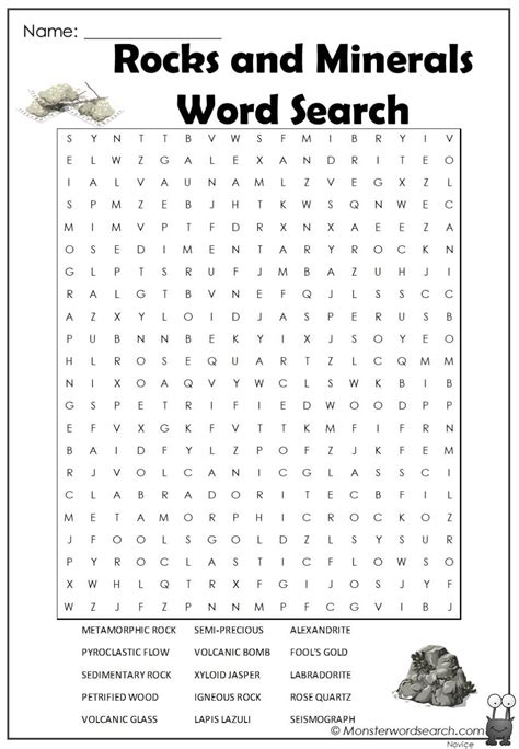 Rocks And Minerals Word Search 1 Monster Word Search