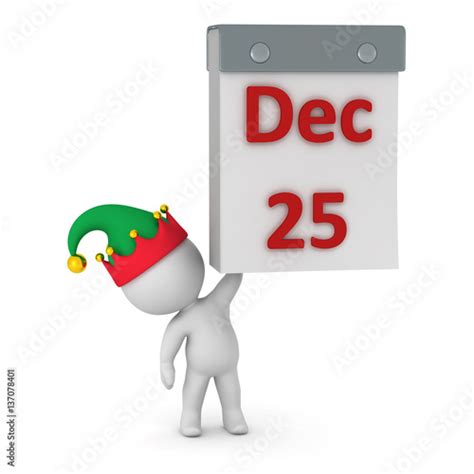 3d Character With Calendar Showing December 25th Stock Photo And