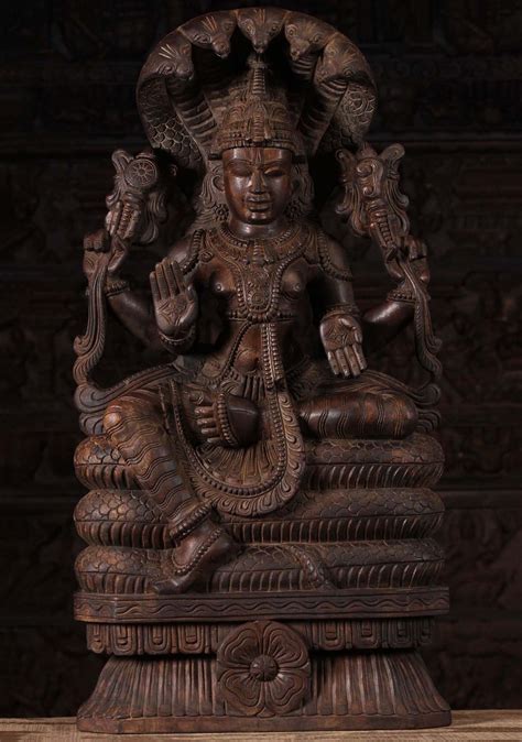 SOLD Wood Vishnu Seated On Ananta Shesha Statue W Q Hindu