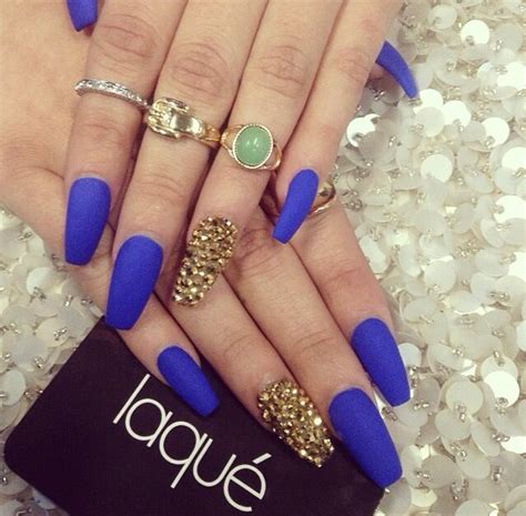 Royal Blue Matte Gold Prom Nails Silver Quinceanera Nails Gold