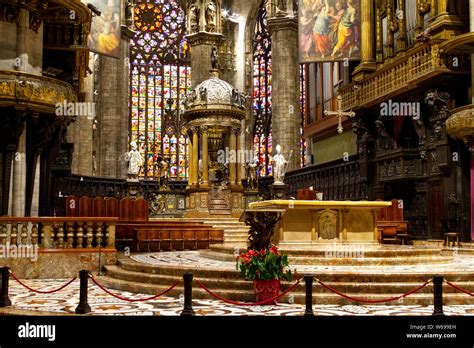 The Altar With Stained Glass Windows In The Background Duomo Di Milano